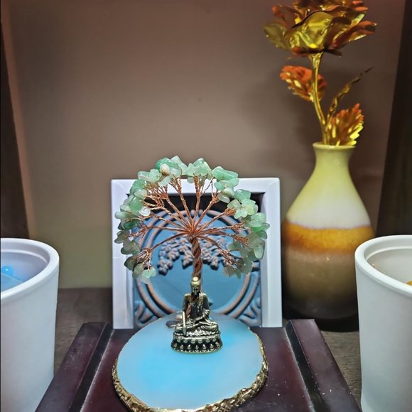 Buddha Statue with Healing Crystal Tree, Home Decor Yoga Meditation Office Desk - Picture 7 of 7